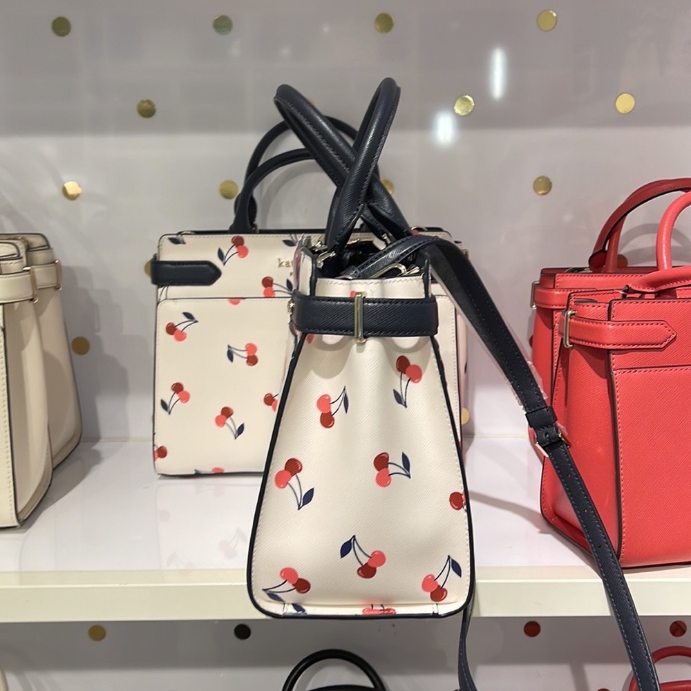 Kate Spade Staci Dancing Cherrie Medium Satchel Cream Multi - Picture 3 of 16